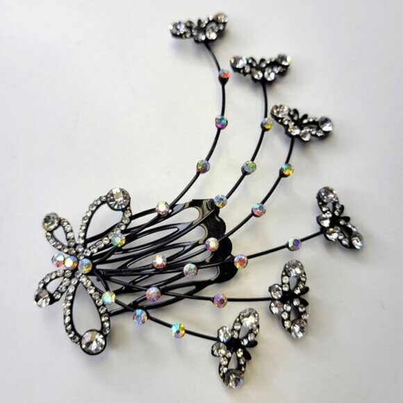 Crystal Studded Butterfly Hair Comb Wedding HairComb Bridal HairClip - Picture 1 of 10